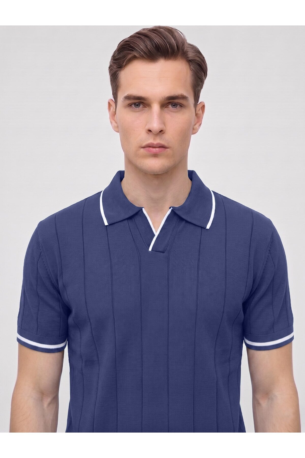 Erkek Polo Yaka Triko Kısa Kollu T-Shirt - Lacivert