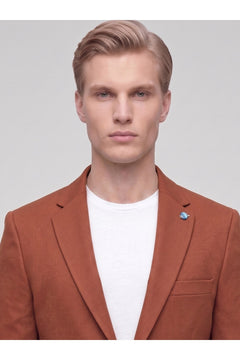 Kiremit Erkek Slim Fit Blazer Ceket – Şık, Modern, Günlük ve Ofis Kombinlerine Uygun Tek Düğmeli Erk - Turuncu