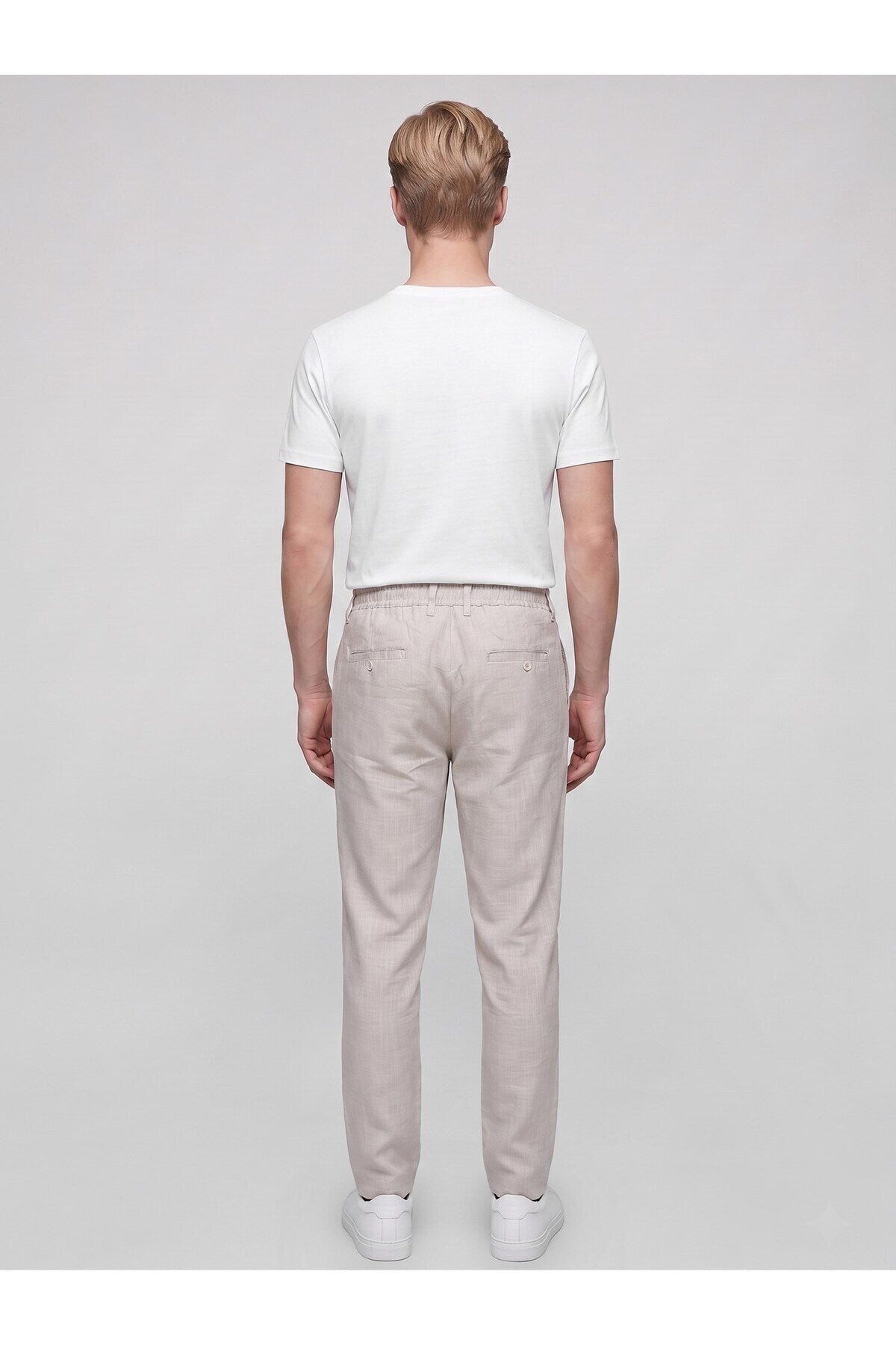 Erkek Keten Pantolon – Bağcıklı Bel, Slim Fit Rahat Kesim Yazlık Pantolon - Bej