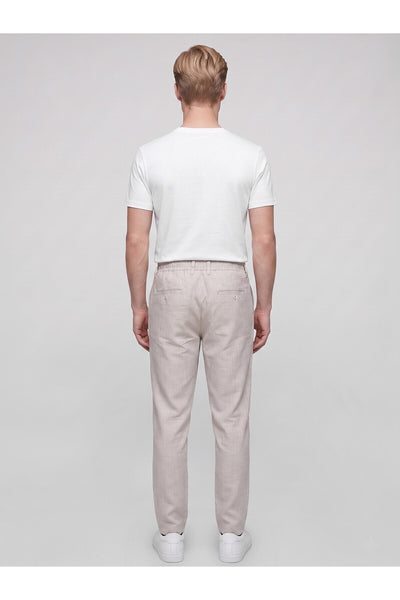 Erkek Keten Pantolon – Bağcıklı Bel, Slim Fit Rahat Kesim Yazlık Pantolon - Bej