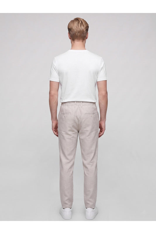 Erkek Keten Pantolon – Bağcıklı Bel, Slim Fit Rahat Kesim Yazlık Pantolon - Bej