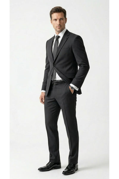Erkek Klasik 2’li Takım Elbise 2 Düğmeli Slim Fit Esnek Kumaş Çift Yırtmaçlı 7 Drop - Siyah