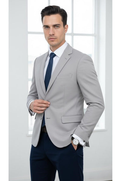 Slim Fit Mikro Desenli Erkek Ceket Yazlık Pike Kumaş Çift Yırtmaç Blazer - Gri