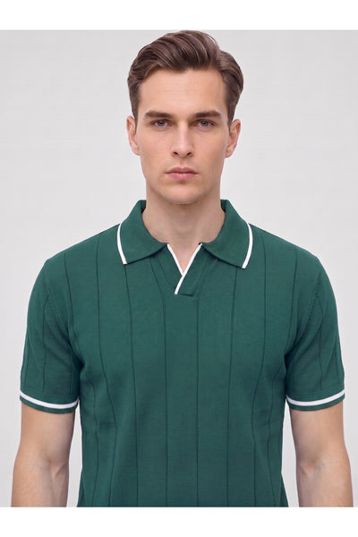 Erkek Polo Yaka Triko Kısa Kollu T-Shirt - Yeşil
