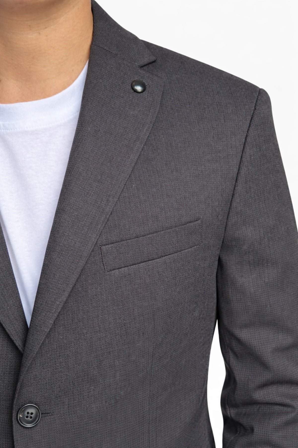 Erkek Slim Fit Mikro Desenli Takım Elbise 2 Düğmeli Çift Yırtmaçlı Modern Ceket Pantolon Takım - Siyah