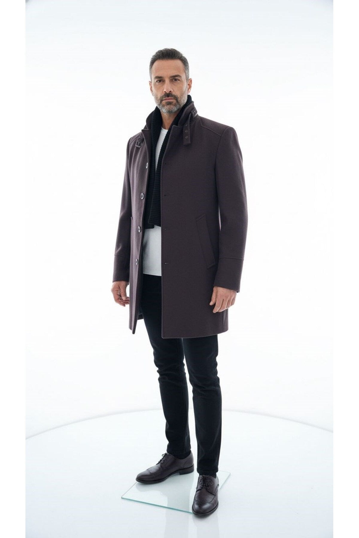 Erkek Slim Fit Kaşe Kaban – Çıkarılabilir Ribanalı Fermuarlı Yaka, S–XXL - Kahverengi