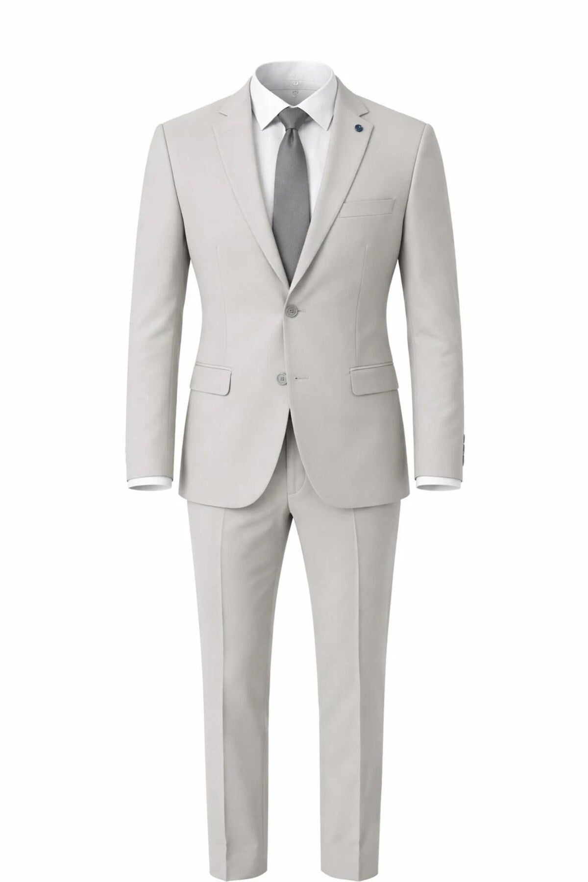 Erkek Klasik 2’li Takım Elbise 2 Düğmeli Slim Fit Esnek Kumaş Çift Yırtmaçlı 7 Drop - Gri
