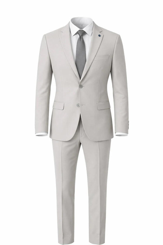 Erkek Klasik 2’li Takım Elbise 2 Düğmeli Slim Fit Esnek Kumaş Çift Yırtmaçlı 7 Drop - Gri