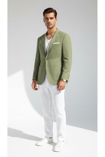 Erkek Slim Fit Blazer Ceket Tek Düğmeli Çift Yırtmaçlı Torba Cepli Yarım Astarlı - Haki