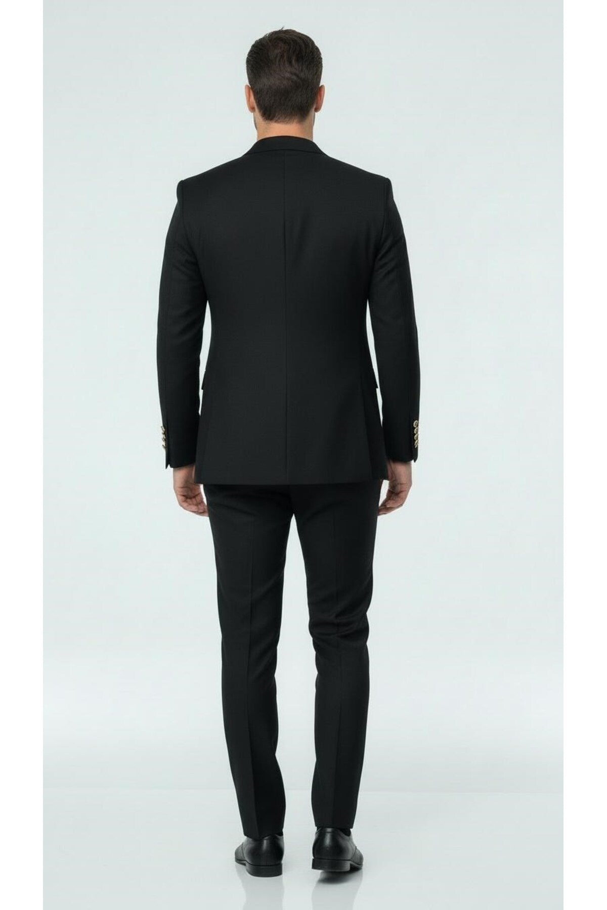 Erkek Kruvaze Gold Düğmeli Dokulu Likralı Kumaş Blazer Ceket – Modern Kesim Şık Tasarım - Siyah