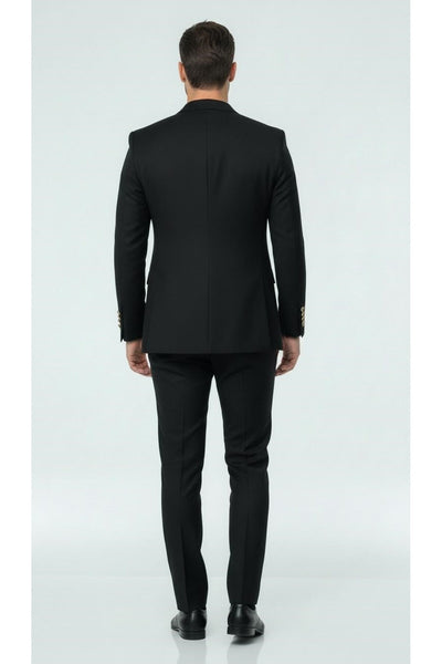 Erkek Kruvaze Gold Düğmeli Dokulu Likralı Kumaş Blazer Ceket – Modern Kesim Şık Tasarım - Siyah