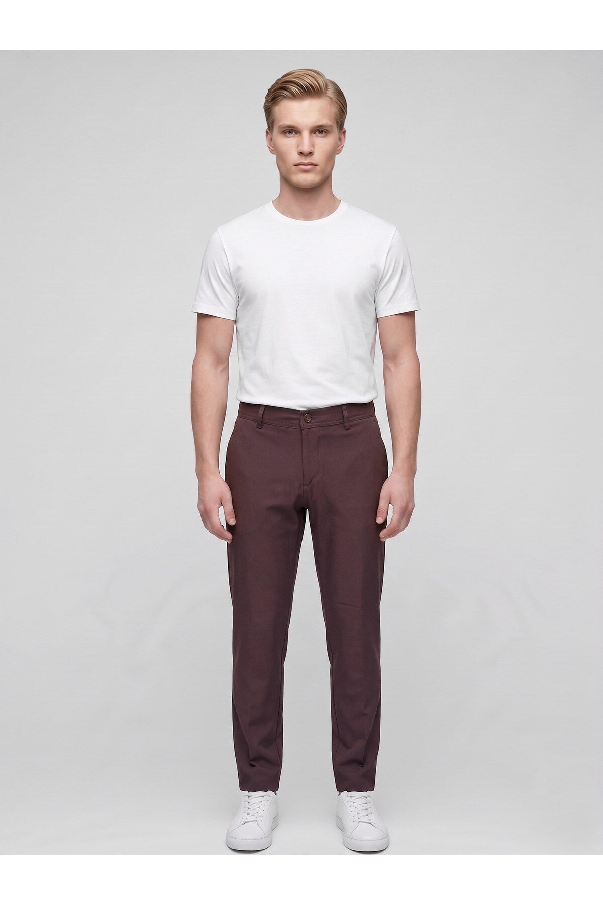 Erkek Yazlık Bağcıklı Kumaş Pantolon – Slim Fit Rahat Kesim Günlük Pantolon - Kahverengi
