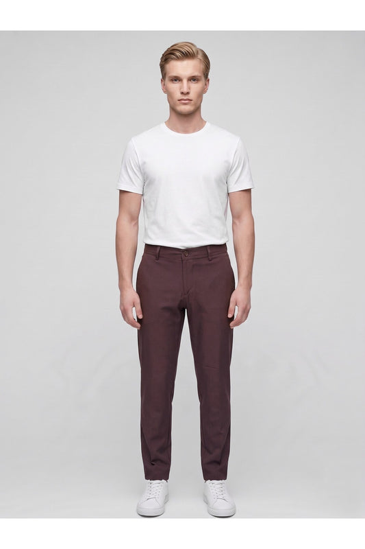 Erkek Yazlık Bağcıklı Kumaş Pantolon – Slim Fit Rahat Kesim Günlük Pantolon - Kahverengi