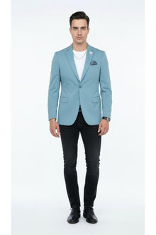 Erkek Mono Yaka Tek Düğmeli Çift Yırtmaçlı Blazer Ceket – Premium Dokuma Kumaş, 8 Renk - Turkuaz