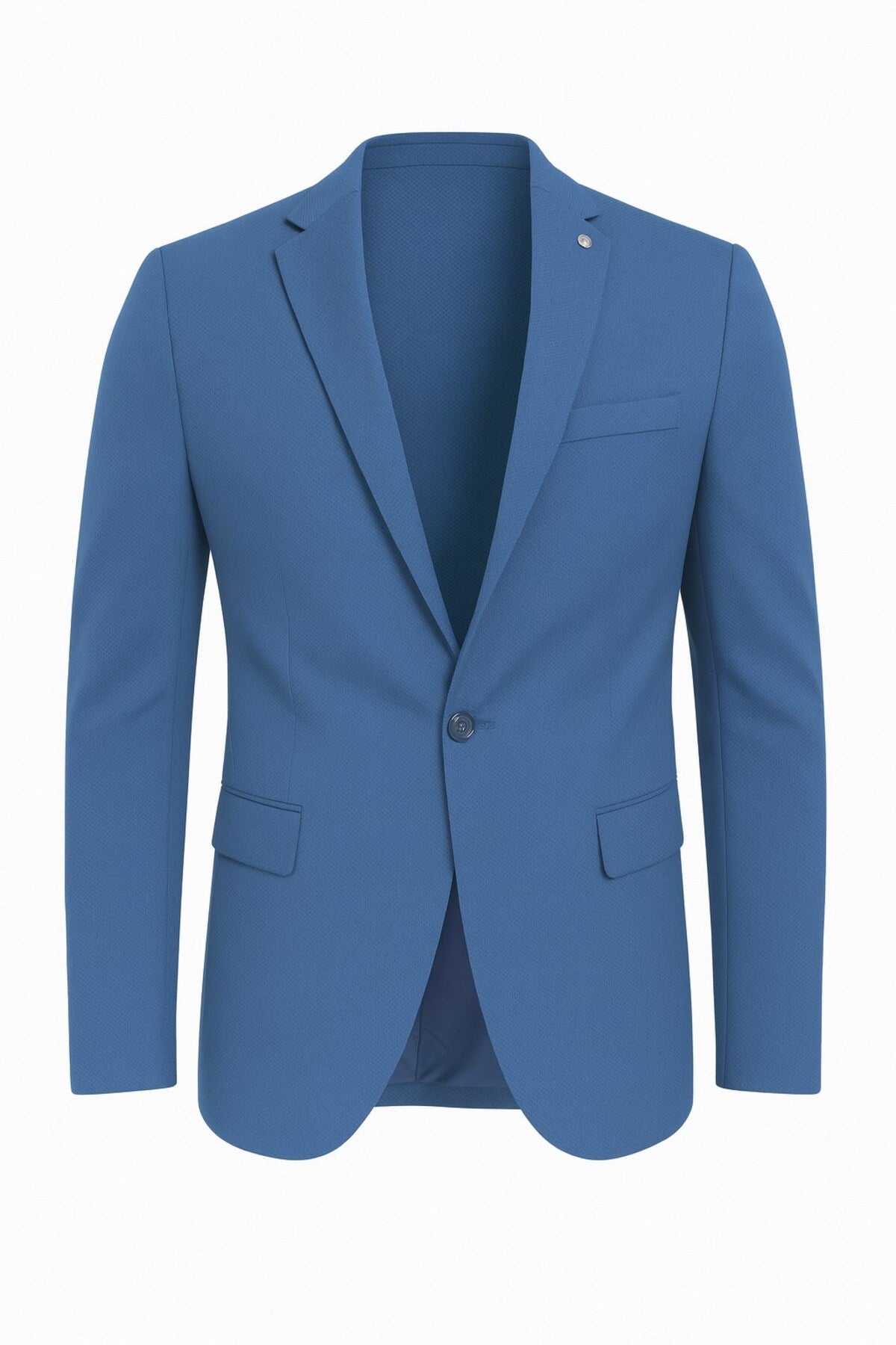 Erkek Slim Fit Blazer Ceket Açık İndigo – Tek Düğmeli – Şık Günlük & Ofis Kombinleri için – Tam Asta - Mavi