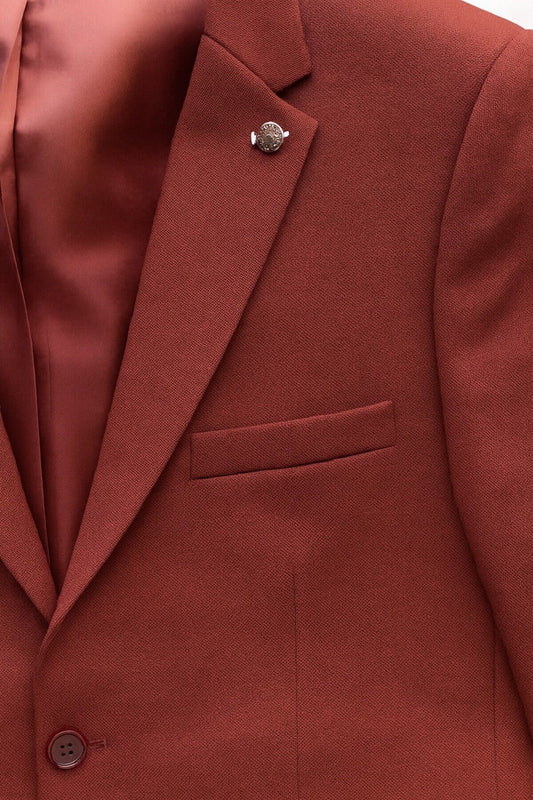 Bordo Erkek Tek Düğmeli Blazer Ceket – Dokulu Kumaş, Çift Yırtmaçlı Şık Tasarım - Bordo