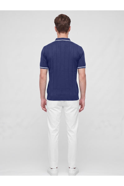 Erkek Polo Yaka Triko Kısa Kollu T-Shirt - Lacivert