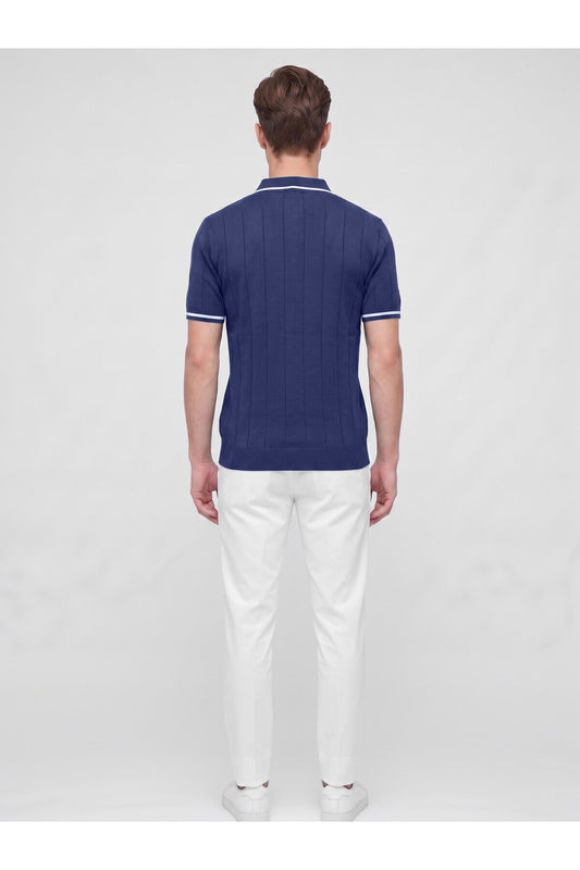 Erkek Polo Yaka Triko Kısa Kollu T-Shirt - Lacivert