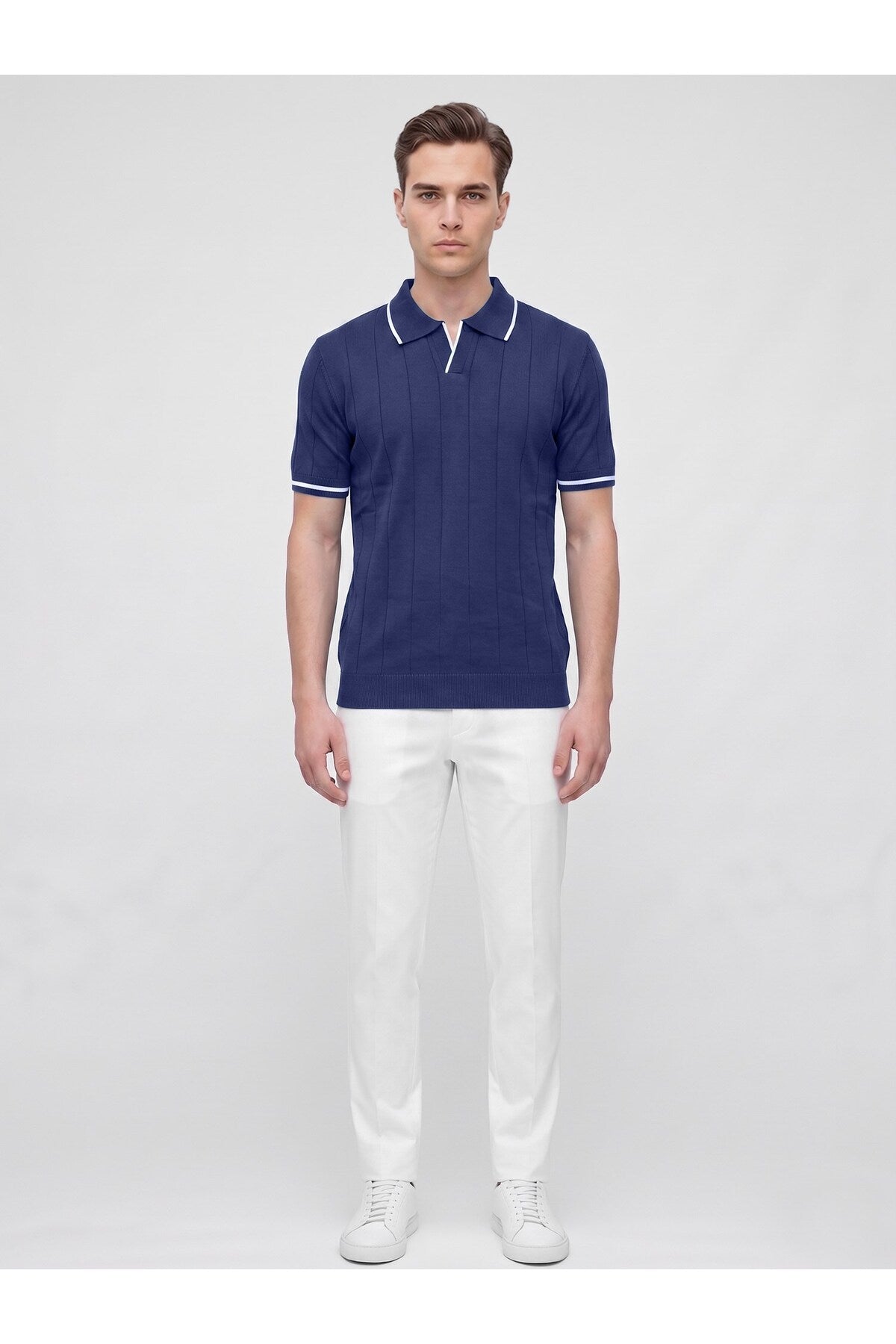Erkek Polo Yaka Triko Kısa Kollu T-Shirt - Lacivert