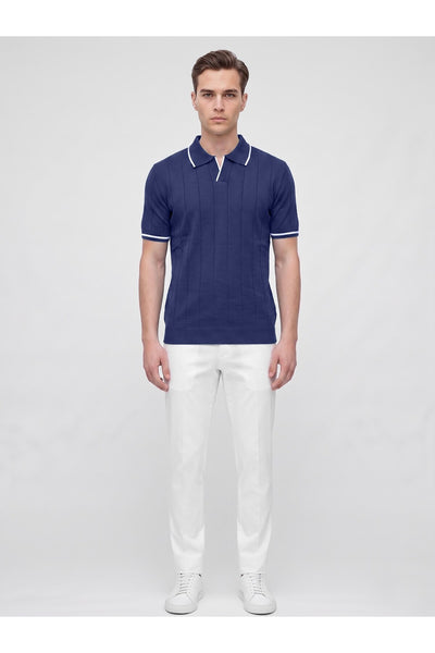 Erkek Polo Yaka Triko Kısa Kollu T-Shirt - Lacivert