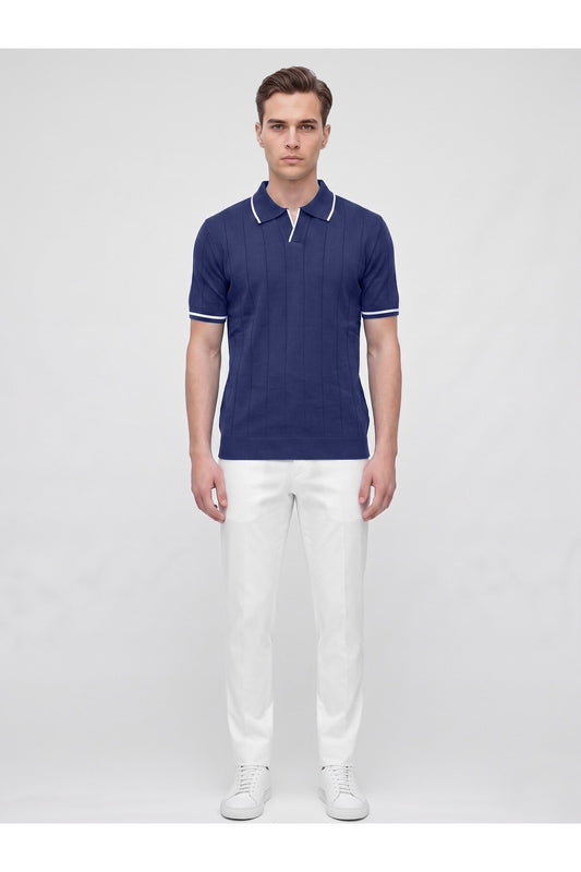 Erkek Polo Yaka Triko Kısa Kollu T-Shirt - Lacivert