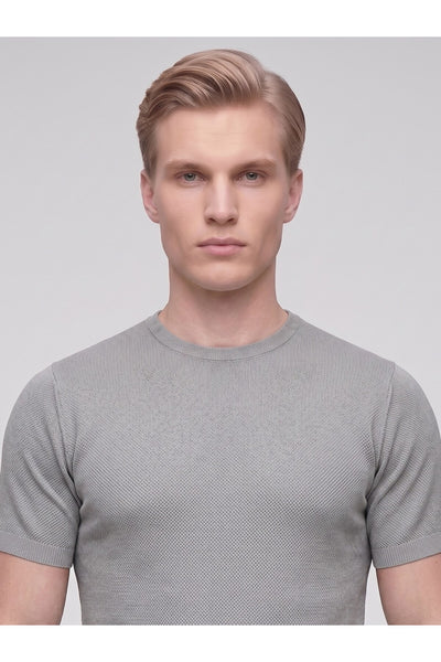 Erkek Bisiklet Yaka Kısa Kollu Triko Tişört – Slim Fit Modern Kesim Yazlık T-Shirt - Gri