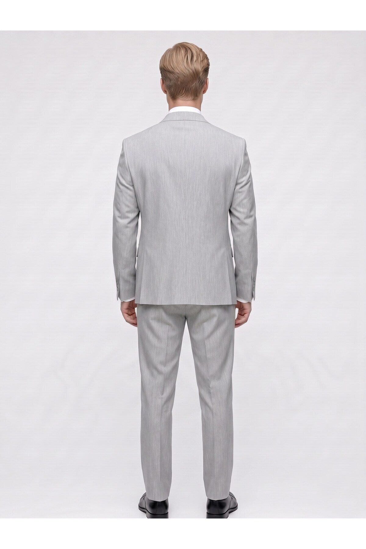 Erkek 3 Parça Slim Fit Çift Yırtmaçlı Takım Elbise Yelekli Şık Klasik Takım 6 Drop - Gri