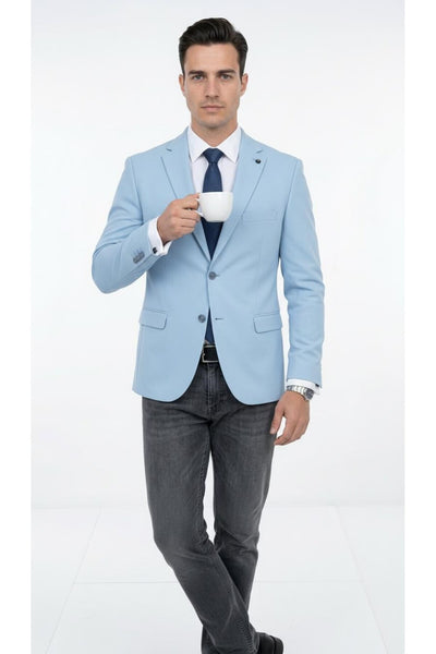 Slim Fit Mikro Desenli Erkek Ceket Yazlık Pike Kumaş Çift Yırtmaç Blazer - Mavi