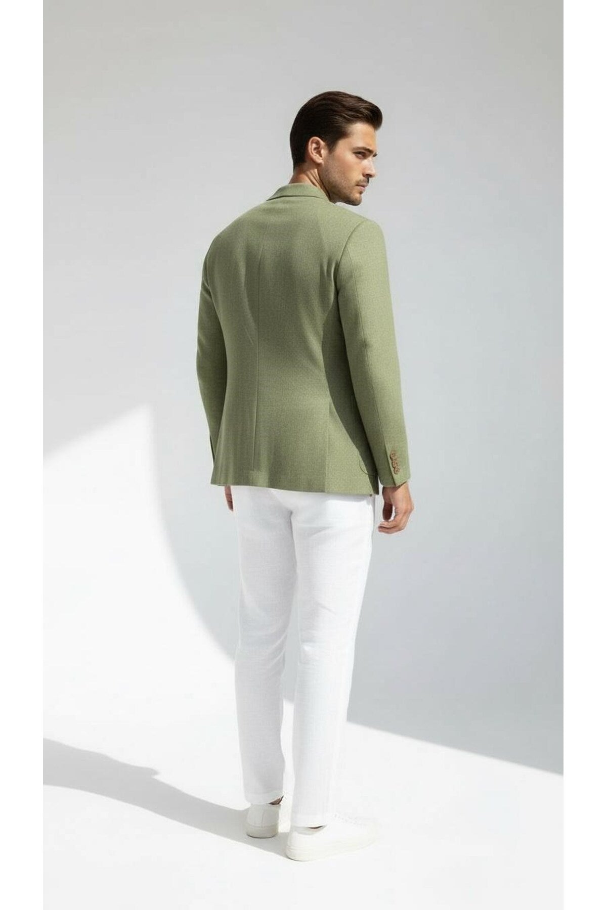 Erkek Slim Fit Blazer Ceket Tek Düğmeli Çift Yırtmaçlı Torba Cepli Yarım Astarlı - Haki