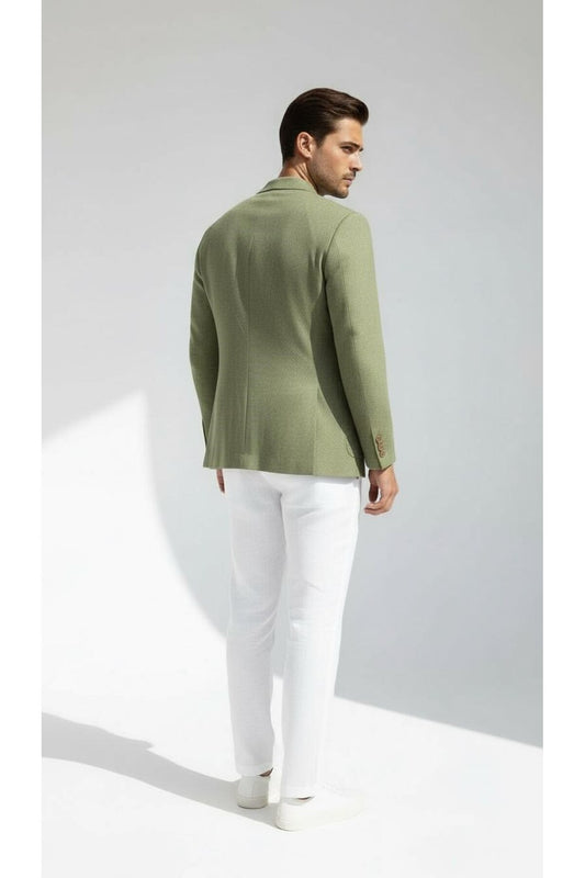 Erkek Slim Fit Blazer Ceket Tek Düğmeli Çift Yırtmaçlı Torba Cepli Yarım Astarlı - Haki