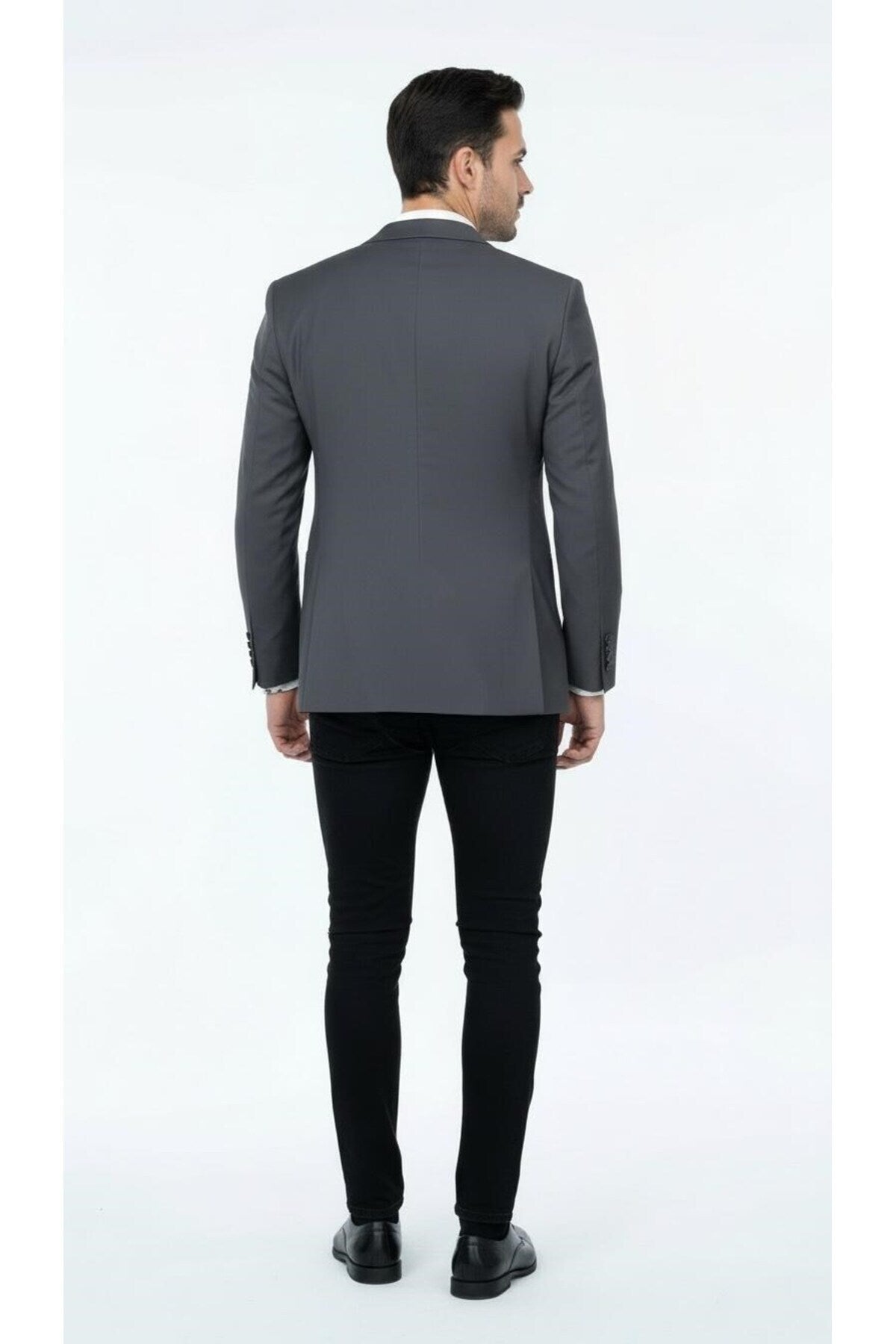 Erkek Mono Yaka Tek Düğmeli Çift Yırtmaçlı Blazer Ceket – Premium Dokuma Kumaş, 8 Renk - Gri