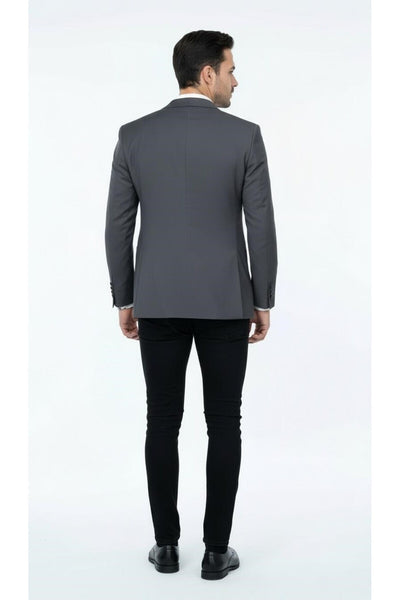 Erkek Mono Yaka Tek Düğmeli Çift Yırtmaçlı Blazer Ceket – Premium Dokuma Kumaş, 8 Renk - Gri