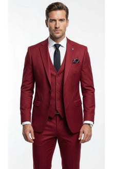Erkek 3 Parça Slim Fit Takım Elbise –Klasik Likralı Kumaş, Tek Düğme, Çift Yırtmaçlı Modern Kesim ( - Bordo