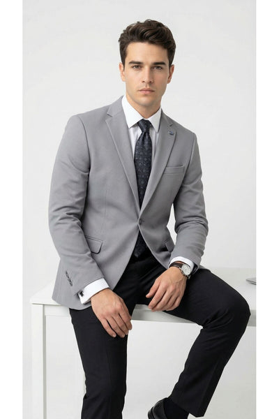 Erkek Açık Füme Slim Fit Blazer Ceket – Tek Düğme, Modern Kesim - Gri