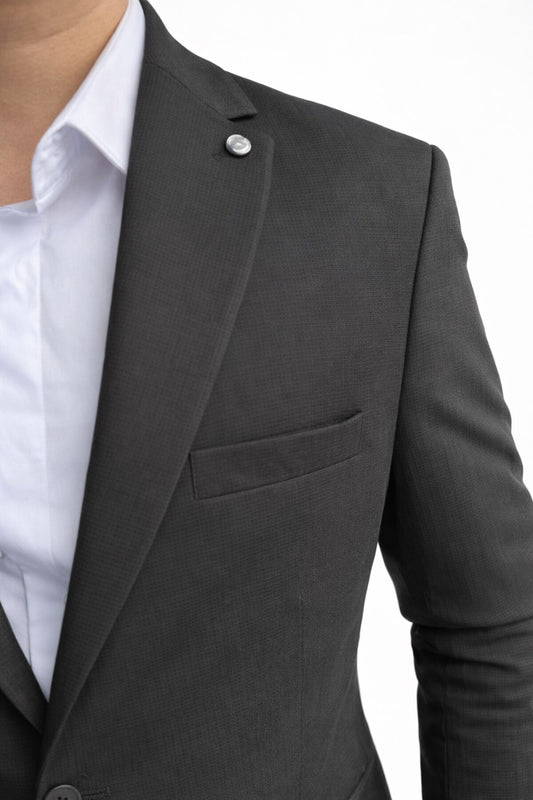 Erkek Slim Fit Çift Düğme Çift Yırtmaçlı Blazer Ceket – Premium Dokulu Kumaş - Siyah