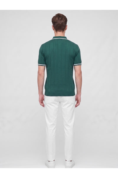 Erkek Polo Yaka Triko Kısa Kollu T-Shirt - Yeşil