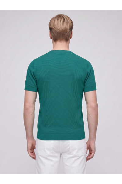 Erkek Bisiklet Yaka Kısa Kollu Triko Tişört – Slim Fit Modern Kesim Yazlık T-Shirt - Yeşil