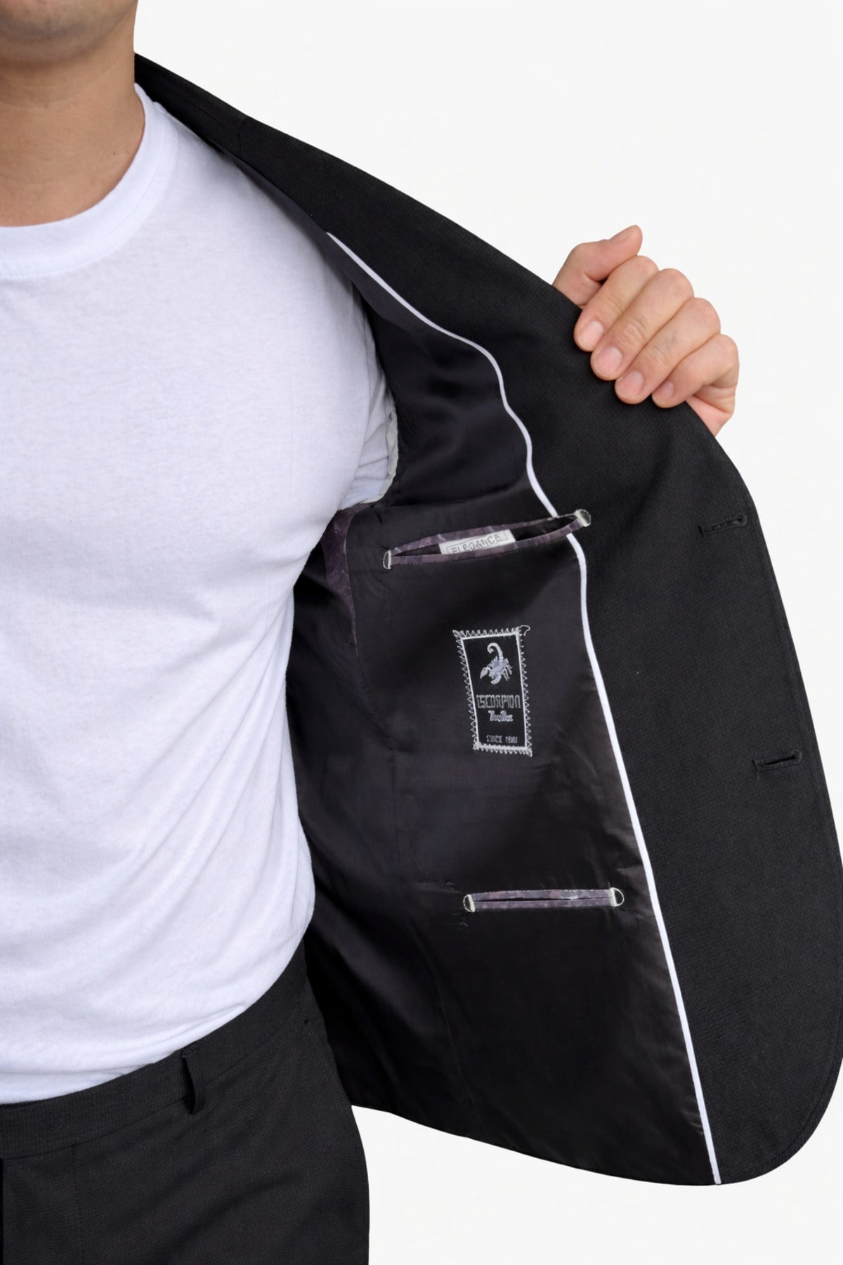 Erkek Slim Fit Mikro Desenli Takım Elbise 2 Düğmeli Çift Yırtmaçlı Modern Ceket Pantolon Takım - Siyah