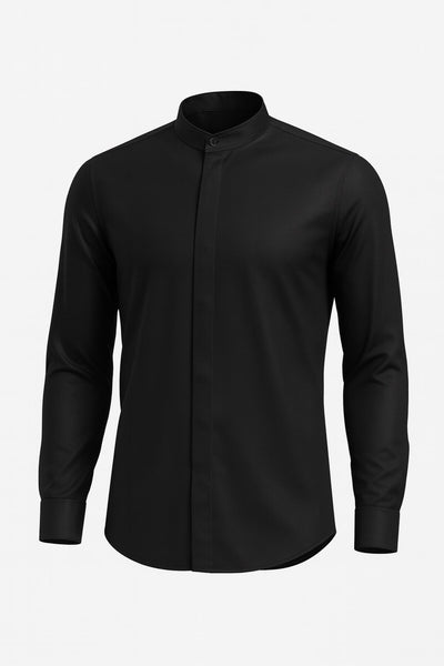Erkek Hakim Yaka Slim Fit Gömlek – Şık, Modern, Uzun Kollu, Düz Model - Siyah