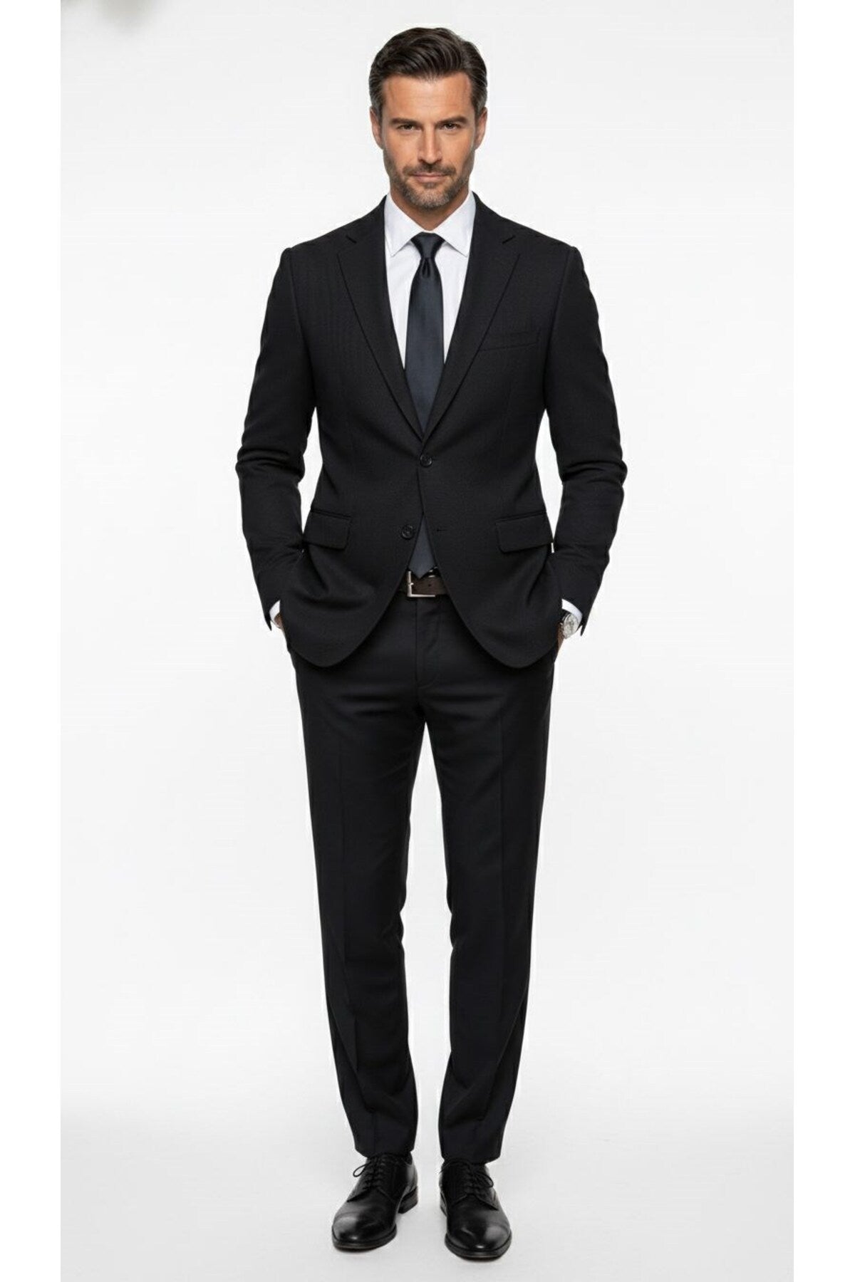 Erkek Slim Fit Çift Düğme Çift Yırtmaçlı Blazer Ceket – Premium Dokulu Kumaş - Siyah