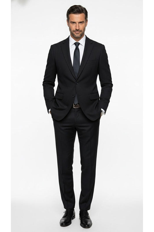 Erkek Slim Fit Çift Düğme Çift Yırtmaçlı Blazer Ceket – Premium Dokulu Kumaş - Siyah