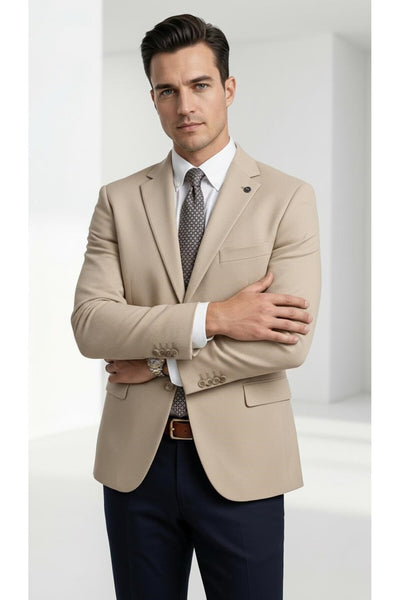 Slim Fit Mikro Desenli Erkek Ceket Yazlık Pike Kumaş Çift Yırtmaç Blazer - Bej