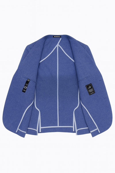 Erkek Slim Fit Blazer Ceket Tek Düğmeli Çift Yırtmaçlı Torba Cepli Yarım Astarlı - Mavi
