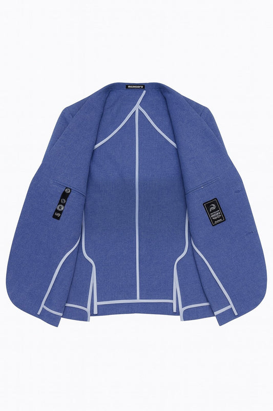 Erkek Slim Fit Blazer Ceket Tek Düğmeli Çift Yırtmaçlı Torba Cepli Yarım Astarlı - Mavi
