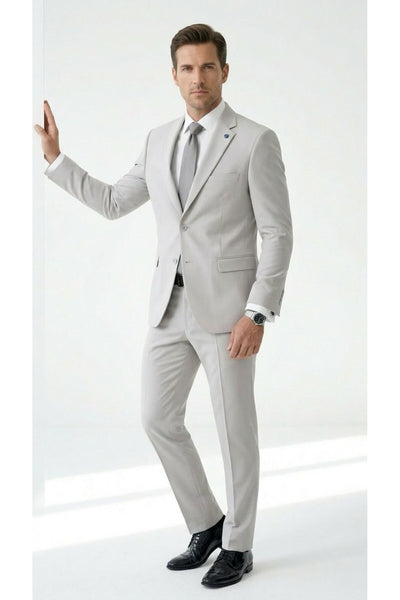 Erkek Klasik 2’li Takım Elbise 2 Düğmeli Slim Fit Esnek Kumaş Çift Yırtmaçlı 7 Drop - Gri