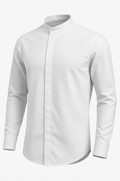 Erkek Hakim Yaka Slim Fit Gömlek – Şık, Modern, Uzun Kollu, Düz Model - Beyaz