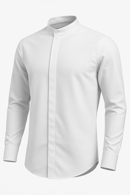 Erkek Hakim Yaka Slim Fit Gömlek – Şık, Modern, Uzun Kollu, Düz Model - Beyaz