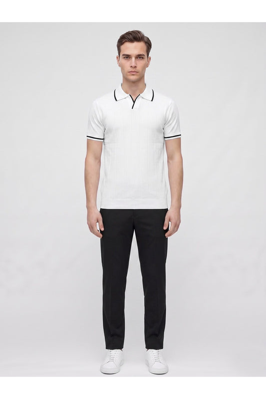 Erkek Polo Yaka Triko Kısa Kollu T-Shirt - Beyaz