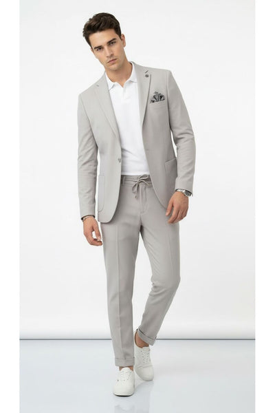 Pike Kumaş Jogger Pantolonlu Erkek Takım Elbise – Torba Cepli Tek Düğme Slim Fit Kombin - Gri