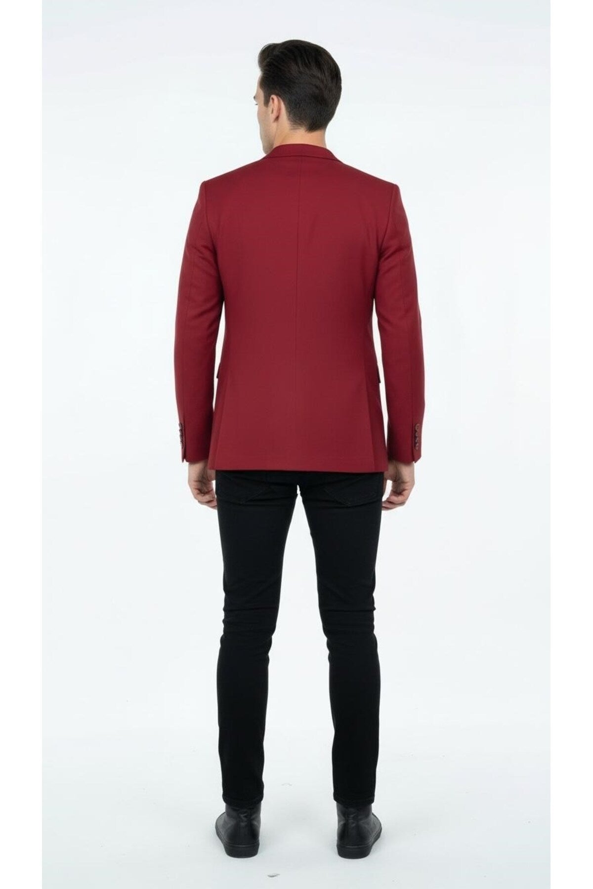 Erkek Mono Yaka Tek Düğmeli Çift Yırtmaçlı Blazer Ceket – Premium Dokuma Kumaş, 8 Renk - Kırmızı